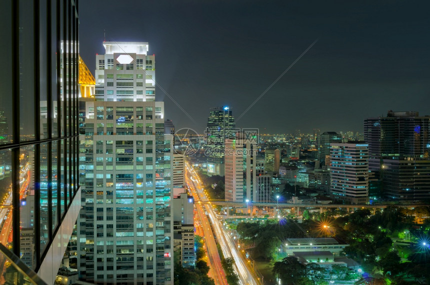 曼谷黄昏夜景区商业曼谷夜景的市风夜办公室旅行城市景观图片