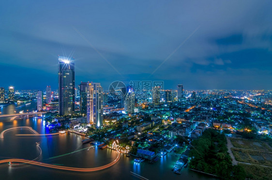 曼谷黄昏夜景区商业曼谷夜景的市风夜地标城市的水图片