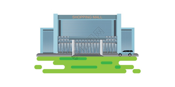 时尚买商业购物中心建筑在白色背景上孤立的商用购物中心对现代购物中心建筑外部矢量插图进行介绍对现代购物中心建筑外部矢量说明商业的图片