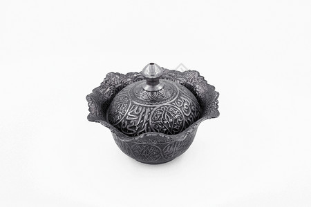 单身的手工刺绣白底土耳其的手工仿制银糖碗在土耳其金属图片