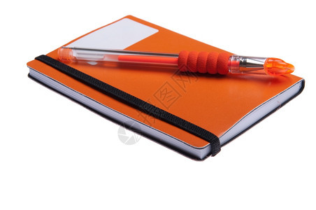 纸商业写作橙色笔记本日或议程和橙色笔放在白背景上被孤立的顶部图片