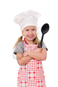 有趣的大勺子厨女师孤立在白色背景上T恤厨房背景图片