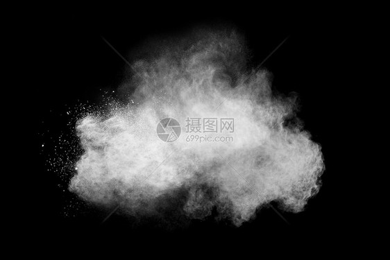 灰尘黑色背景的白粉末爆炸面云图片