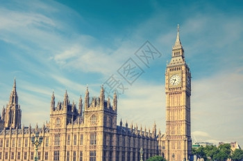 BigBenClock塔和议会大厦伦敦英国格兰伦敦旧时制风格效应优质的欧洲观光图片