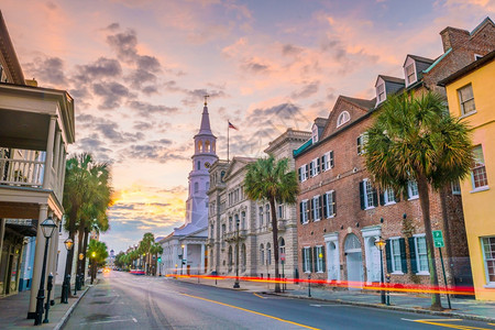日出美国南卡罗来纳州Charleston市中心城区历史日落黄昏图片