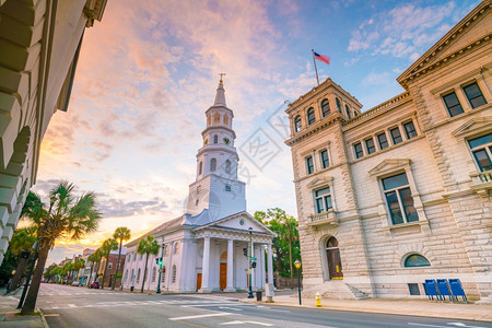 圣查尔斯教堂城市美国南卡罗来纳州Charleston市中心城区历史的背景