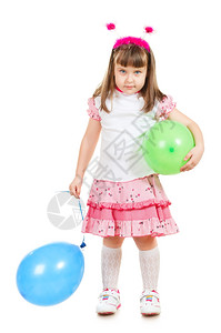 想知道带着气球的搞笑小女孩孤立在白色上粉的爱图片