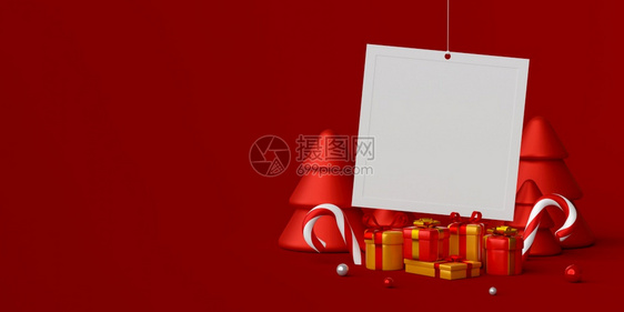 圣诞老人使成为3D插图带有圣诞礼物盒的节照片框横幅假期图片