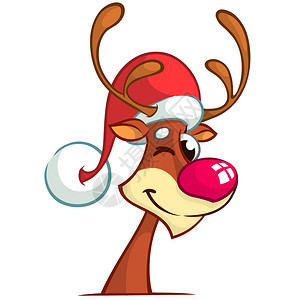 诺埃尔动物可爱的SantaClaus帽子中的驯鹿红鼻矢量插图图片