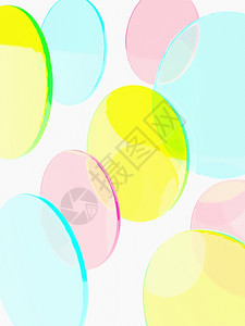 蓝色的幻想丙烯酸纤维3D反光日摘要背景下的3D粉红蓝色和黄圆环平面板图片