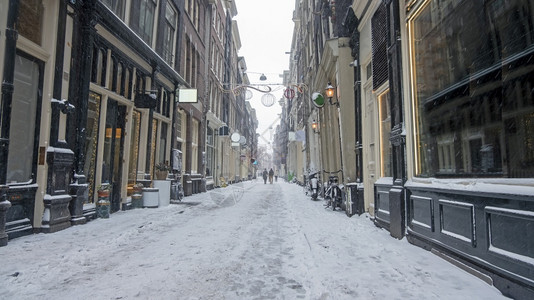 户外欧罗巴城市景观荷兰阿姆斯特丹的雪红灯区Snowy紅灯区图片