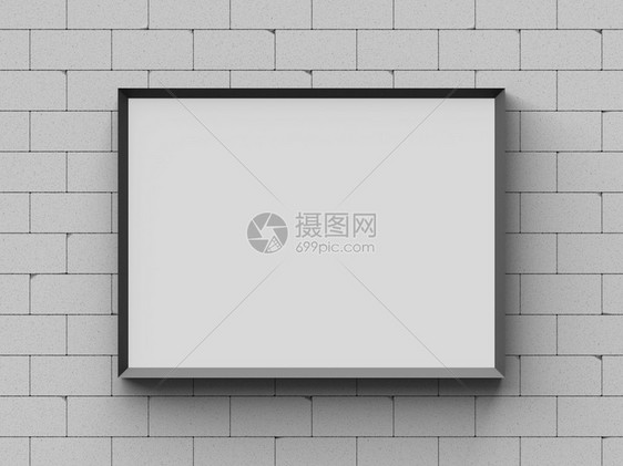 在混凝土墙壁上模拟供广告使用的空白照片框3D插图商业家具内部的图片