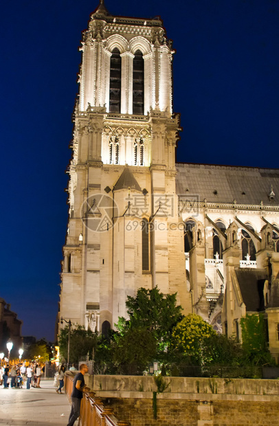 哥特自然法国巴黎日落时外露面观圣母大教堂陛下圣母殿建造图片