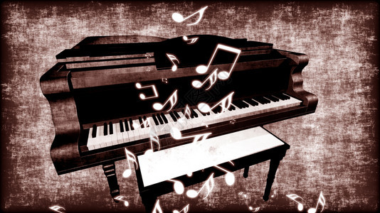 垃圾摇滚爵士乐旋律旧的老古董钢琴和音符3D制成老古龙琴图片