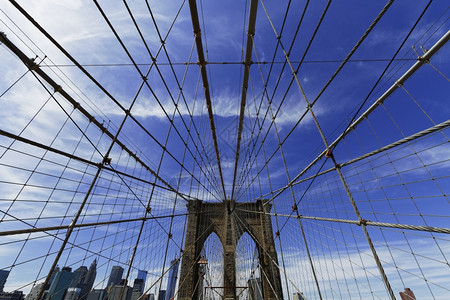 户外城市景观纽约具有历史意义的布鲁克林大桥在海洋上的景象结构体图片