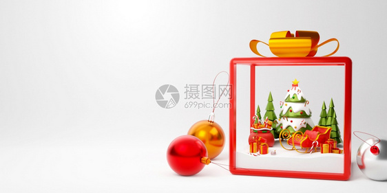 新的明信片墙纸3d圣诞树雪橇礼品盒和圣诞水晶礼品盒中的装饰图片