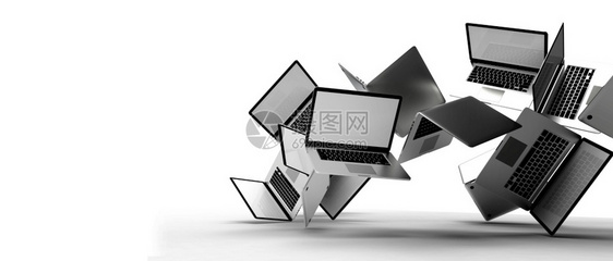 金属技术白色背景的现代笔记本电脑组3D说明团体图片