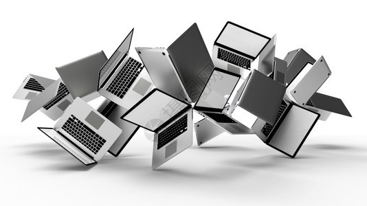 白色背景的现代笔记本电脑组3D说明系统插图现代的图片