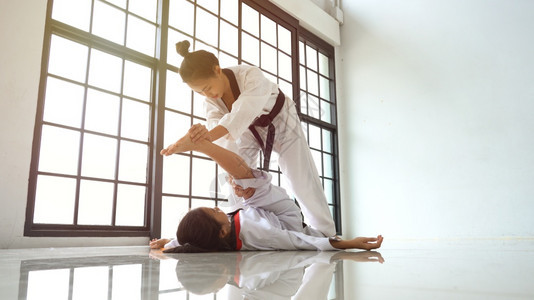 卡波耶拉朝鲜武术师傅教泰拳道女老师踢巴西人图片