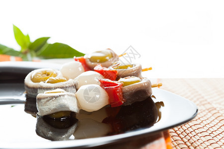 泡菜安达卢西亚醋香食凤尾鱼橄榄辣椒和洋葱的西班牙封面背景图片