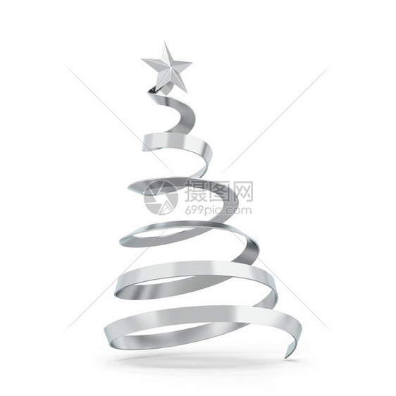 卡片带有恒星3d插图的最小式圣诞树轮廓十二月图片