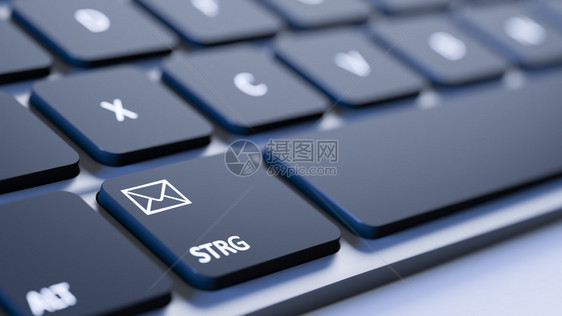 办公室带有电子邮件符号的黑键盘典型笔记本电脑图片
