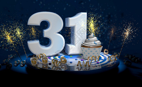 背景充满火花3d插图1岁生日或周年纪念蛋糕深色背景充满火花3d插插画