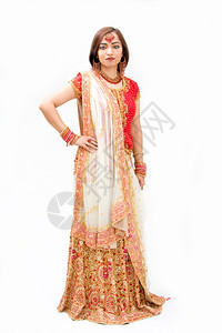 哈基又印度人站立美丽的孟加拉新娘穿着多彩的衣与世隔绝图片