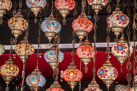 家亚洲来自伊斯坦布尔Bazaar的摩萨多彩色奥托曼灯丰富多彩的图片