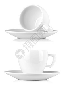 小白咖啡杯在色背景上隔绝的白色小咖啡杯卡布奇诺饮料茶点图片