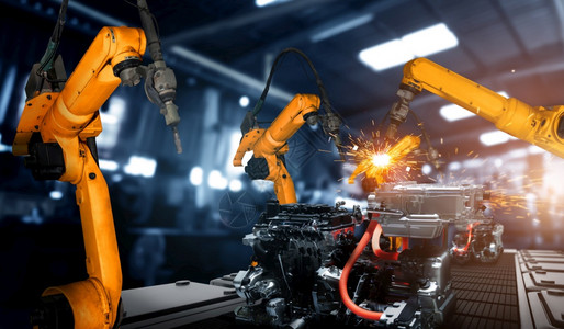 用于工厂生产线装配的机械化工业臂用于工业革命和自动化制造过程的