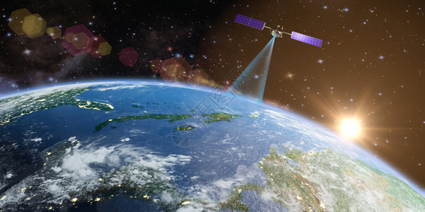 带家具的耀斑国际该卫星在日光3D投影的背景下向地球发送信号由美国航天局提供的这一图像元素发射日期20年图片