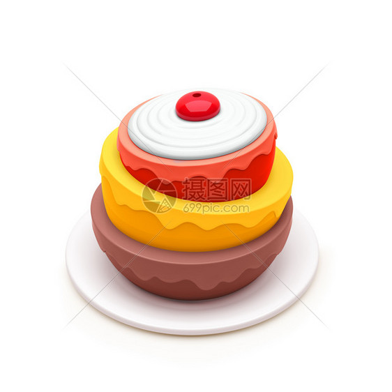 丰富多彩的烘烤圣诞节生日蛋糕在白色背景上孤立的生日蛋糕3D插图生日蛋糕图片