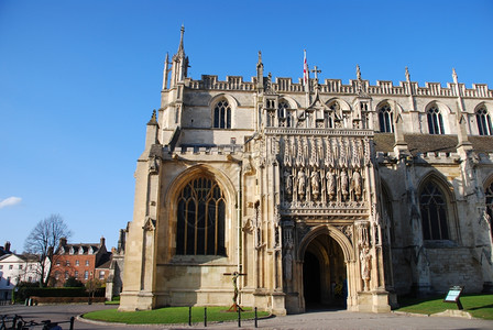 欧洲联盟著名的Gloucester大教堂与雕塑的入口英国联合王崇拜城市图片