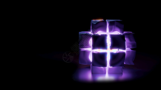 对称艺术的以黑色背景4KUHD3D显示紫色立方体的亮黑底4KUHD插图发光的图片