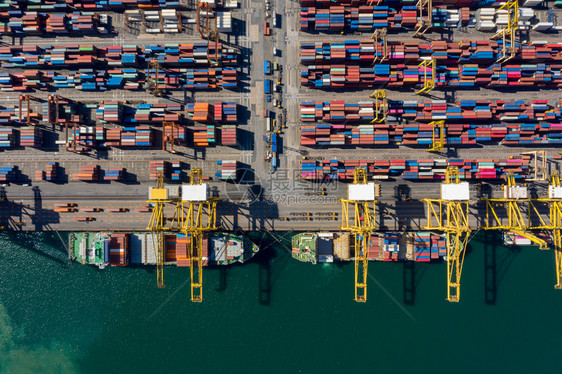 洪血管重的泰国海商航空中最高视角的国际集装箱货运港口国际集装箱航港泰国图片