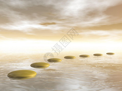 金色的脚步以海平面的方式棕色日子3D安静的宁金图片