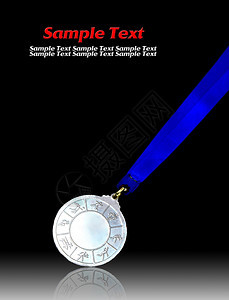 锦标赛红色的第一黑背景孤立银质平面金属奖章图片