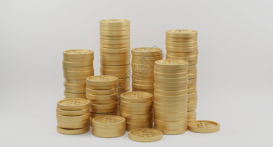 卖在白背景上印有美元符号的金币堆银行和融概念3D投影资金属图片