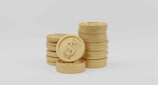 钱在白背景上印有美元符号的金币堆银行和融概念3D投影堆栈生长图片