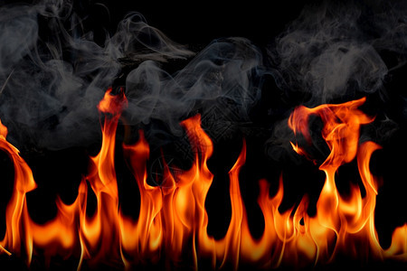 力量自然黑底烟雾的火焰燃烧红色热火花上升橙发光的飞粒温暖图片