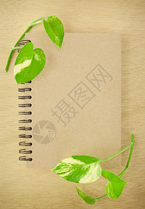 木材背景的再循环笔记本叶子纸供应图片