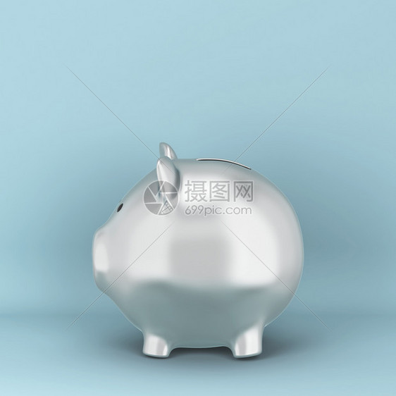 贷款投资花生猪银行为节省蓝背景3D图解而存钱退休图片