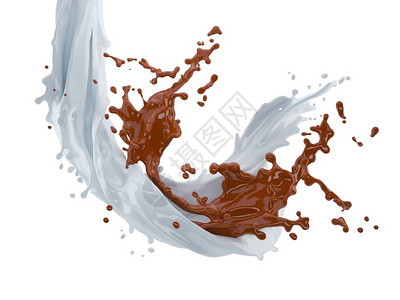 漩涡斑点抽象的3d巧克力和牛奶在白色背景上喷洒的3张插图附有剪切路径图片