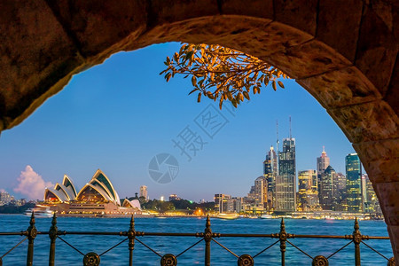 旅游澳洲悉尼市下城天际的线支撑建筑学图片