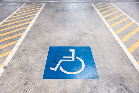 关心在购物中装有标志的残疾人停车空场无障碍预订的图片
