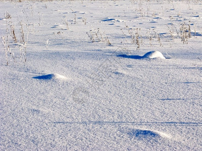 天气晴朗的冬雪面不均匀有干草细节冷清闪烁图片