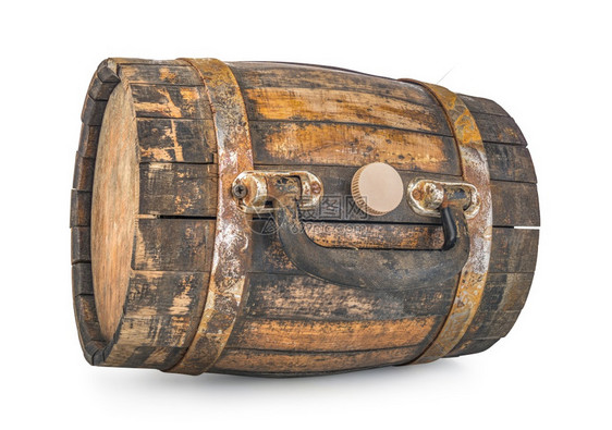 棕色的啤酒增值税Wooden木桶将控管隔离在白色背景的柱子上Wooden水桶手柄图片