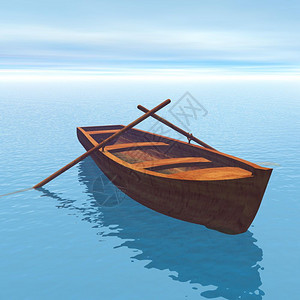 桨绿背景水上的木头船3D冷静的使成为图片