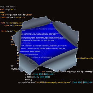 向量将复杂的程序代码和BSOD错误之间层的洞撕破为复杂程序代码和错误屏幕撕裂图片